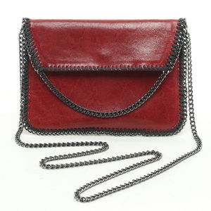 Vera Pelle Leather Chain Handle & Trim Purse Crossbody Bag 10x7x1 Red/Black